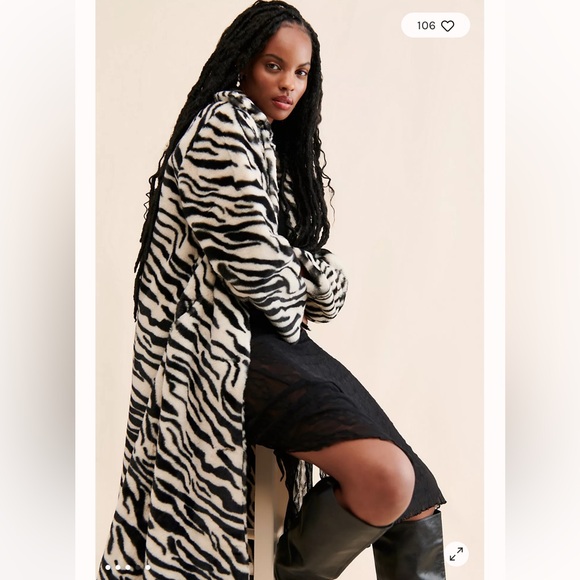 Zebra Print Faux Fur Coat - Picture 2 of 4